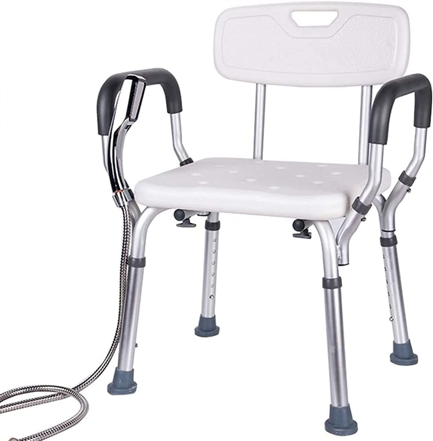 EROOLU Heavy Duty Shower Seat, Quick Easy Tools Free Assembly Bath Chair with Arms and Back Height Adjustable Bathroom Bench Stool