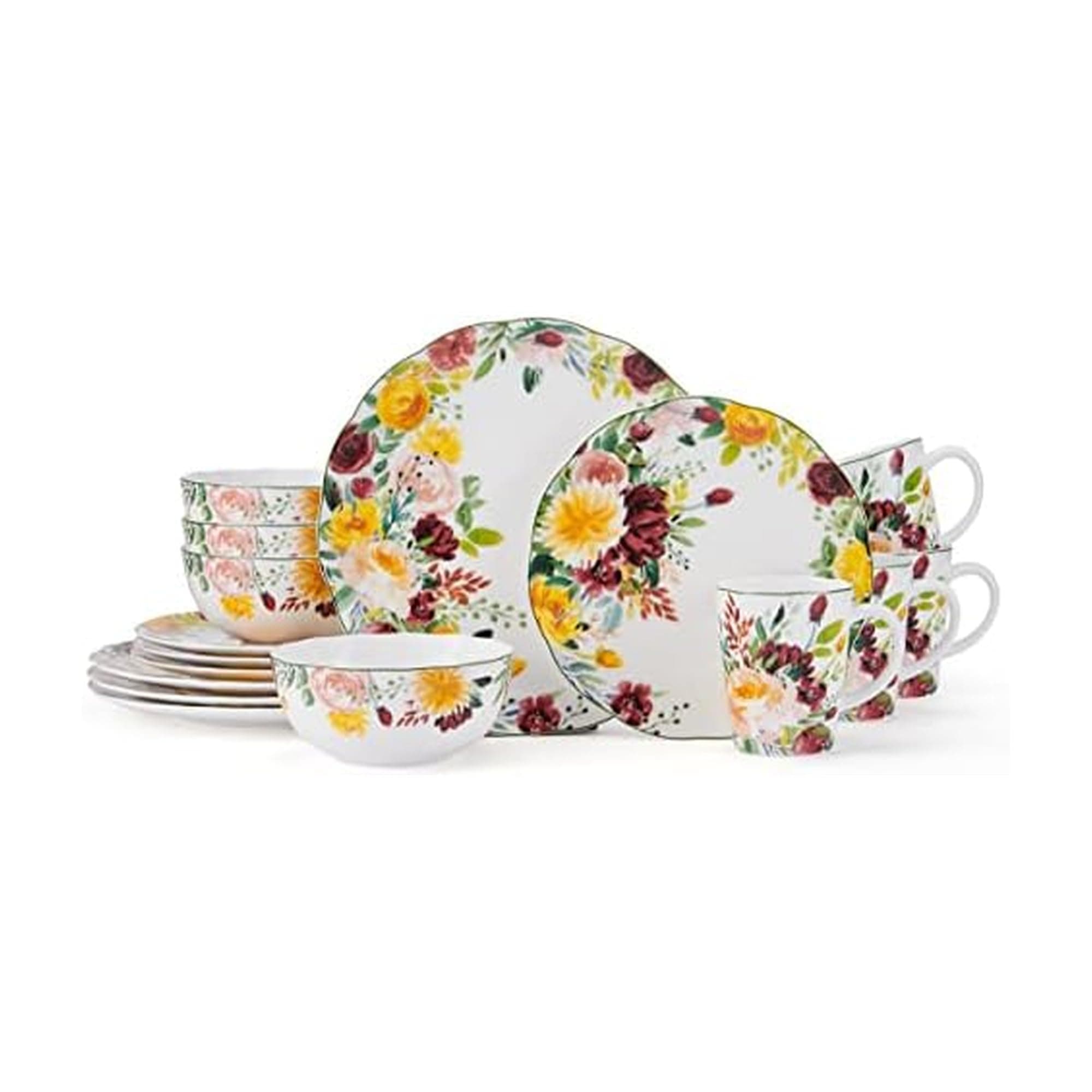 Clara Bone China Lightweight Chip Resistant 16 Piece Dinnerware Set, Service For 4