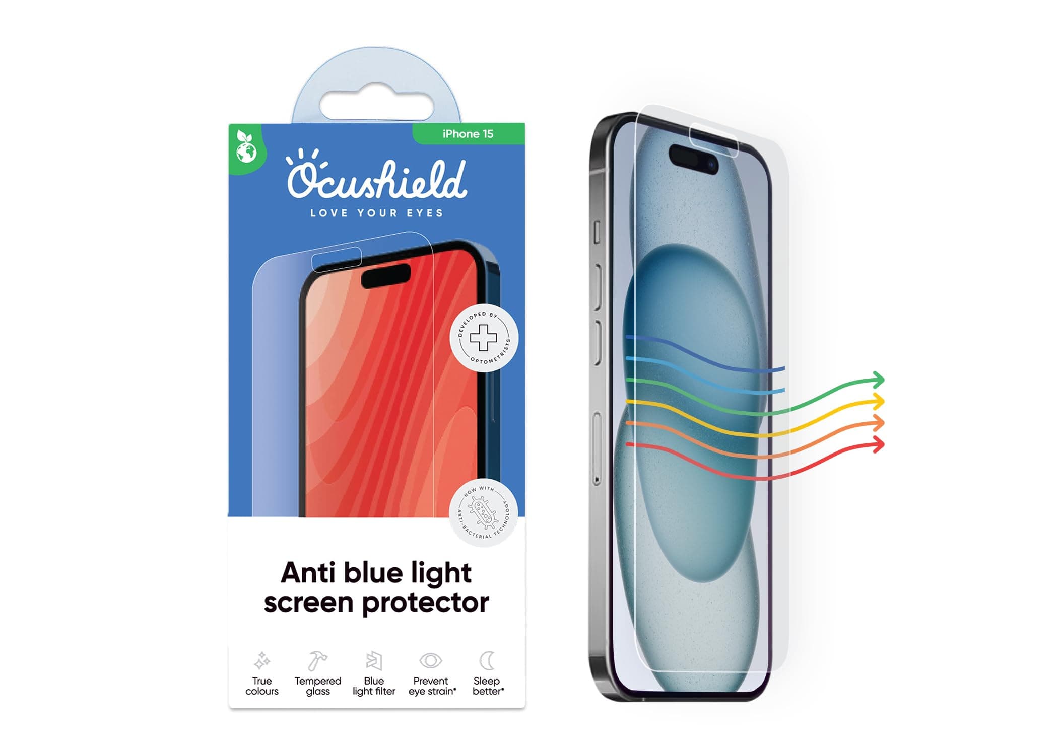 Anti Blue Light Tempered Glass Screen Protector for iPhone 15 (6.1") - Protect Your Eyes, Reduce Migraines & Improve Sleep