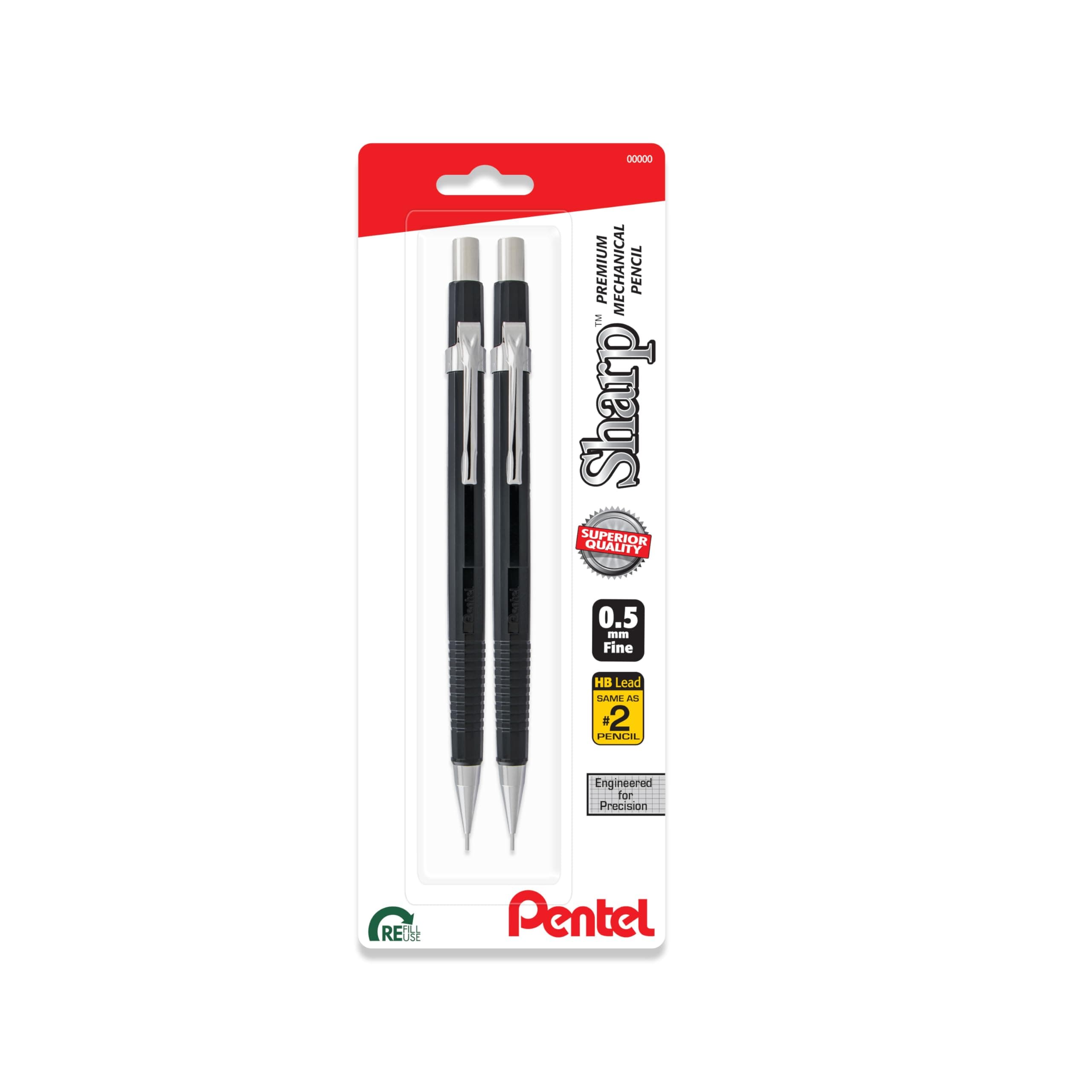 Sharp Mechanical Pencil (0.5mm), Fine Line, Black Barrel, Pack of 2 (P205BP2)