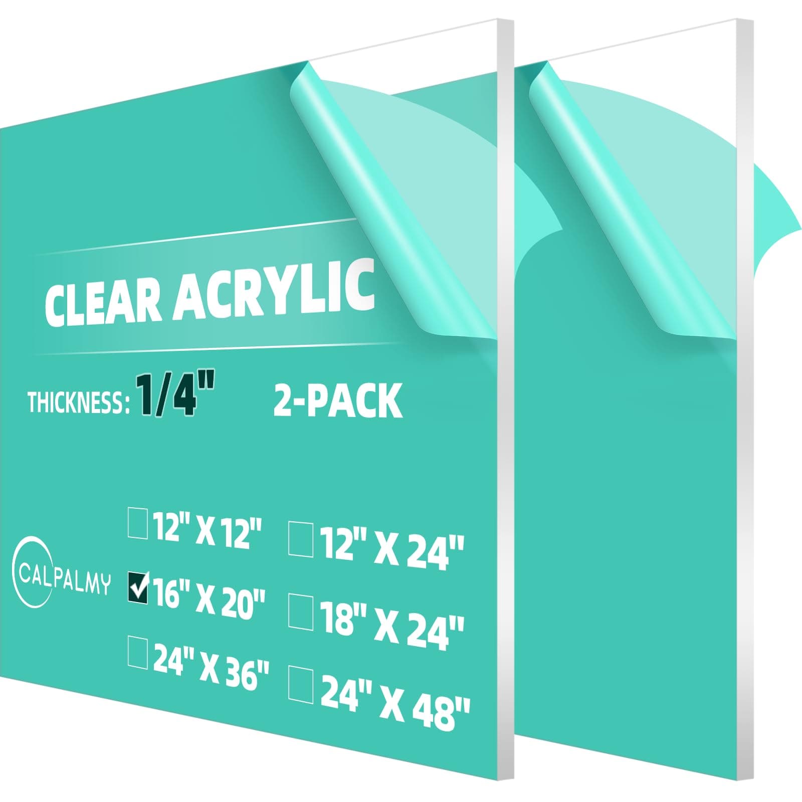 CALPALMY (2 Pack) 1/4" Thick Clear Acrylic Sheets - 16 x 20 Pre-Cut Plexiglass Sheets for Craft Projects, Signs, Display Cases, Sneeze Guard, and More - Cut with Engraver, Power Saw or Hand Tools