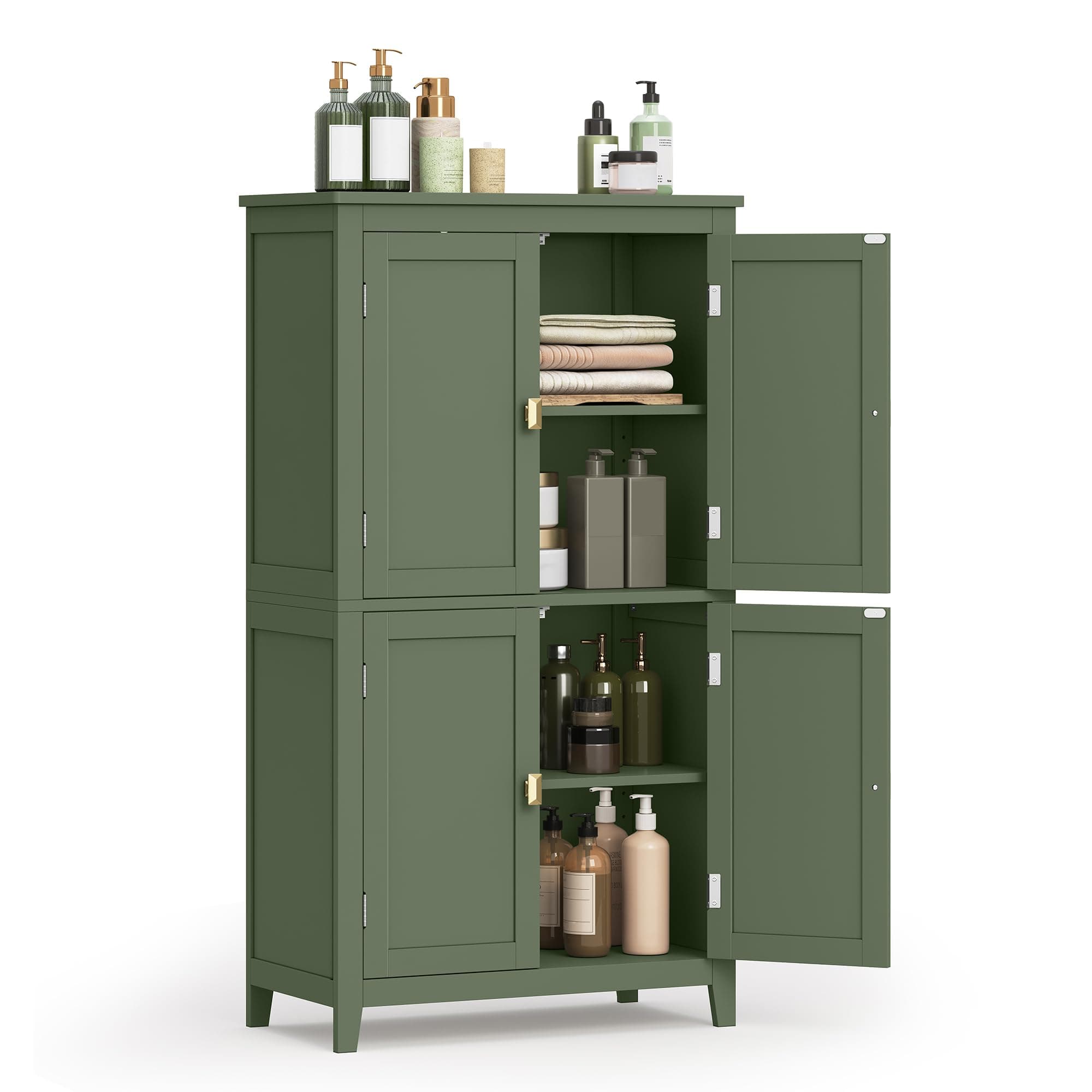 VASAGLE MBBC552C01 Bathroom Cabinet, Kitchen Cabinet, with 4 Doors, Adjustable Shelves, 30 x 60 x 110 cm, Forest Green