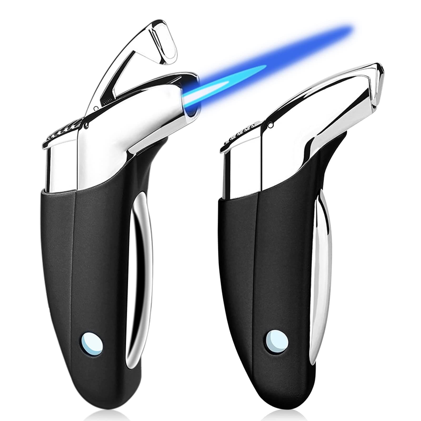 Torch Lighter, 2 Pack of Jet Flame Lighter Butane Refillable, Butane Lighter with Visible Window, Adjustable Cool Windproof Lighter, Great Gifts for Men and Women, Outdoor Indoor(Without Gas)-Black