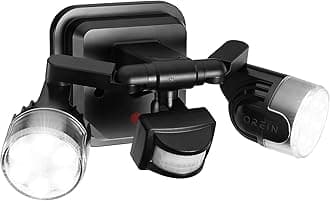 OREiN Motion Sensor Outdoor Lights, 3500LM 450° Adjustable Security Light Dimmable Dusk to Dawn Flood Lights Outdoor, 180° Motion Sensor Lights for Front Door, Garage, Stairs, Black (Hardwired)