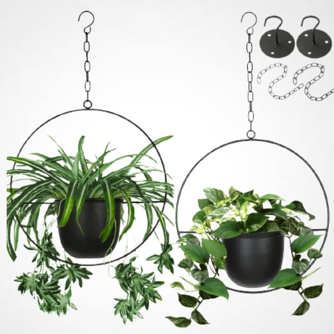 2 Pack Hanging Planters for Indoor Plants with 5.5" Pot + Ceiling Hook + Extender Chain | Hanging Plant Holder, Metal Minimalist Planter, NO Plant incld