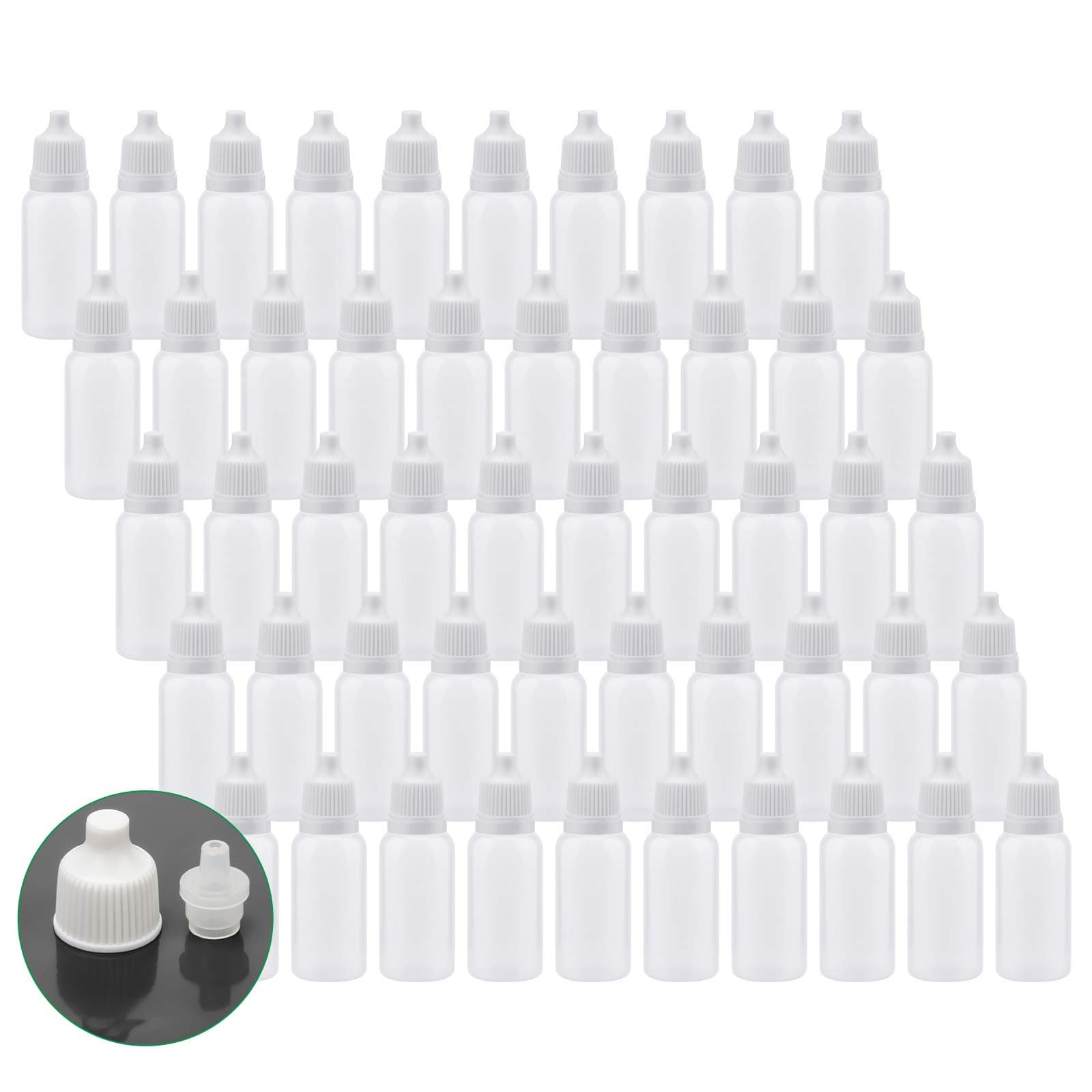 AHIER 50PCS Plastic Dropper Bottle, Eye Dropper Bottle, 15ML Empty Plastic Squeezable Eye Dropper bottle LDPE with Childproof Cap