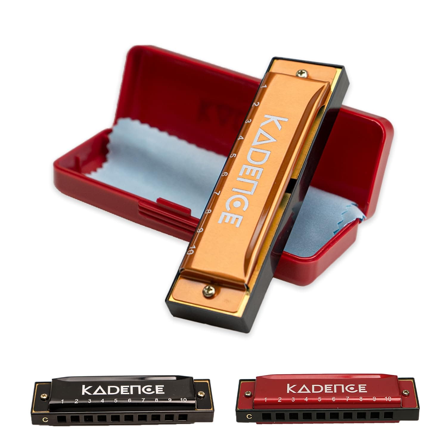 Daitonic Mouth organ Harmonica T104, With Learning course Key of C 10 Holes 20 tones for Kids Adults and Beginners,with Hard Case (Gold)