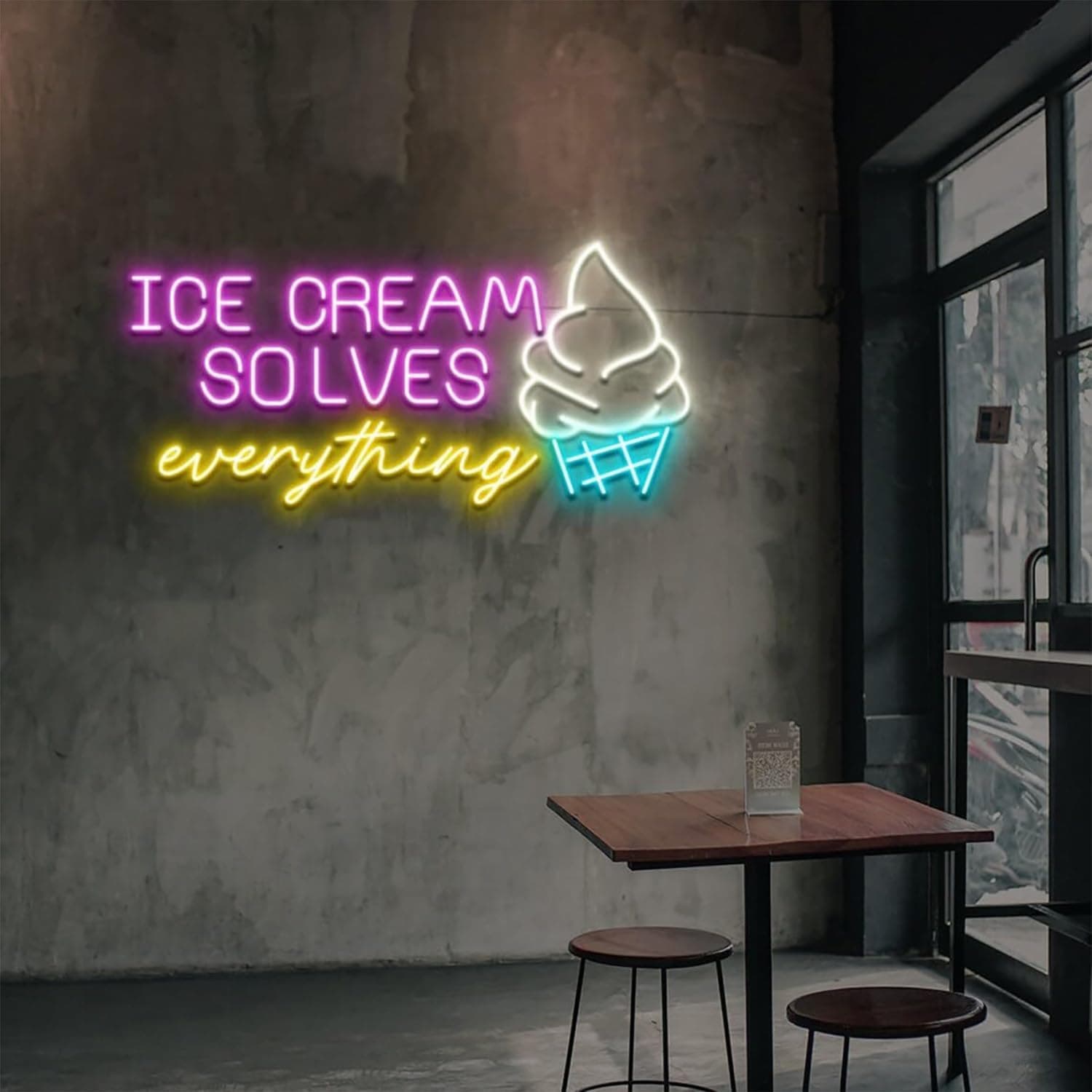 Ice Cream Solves Everything LED Neon Sign - Customizable Sweet Treat Wall Art for Home Kitchen, Coffee Shop & Dessert Bar Decor - 25 Inch Dimmable Ice Cream Light Signs