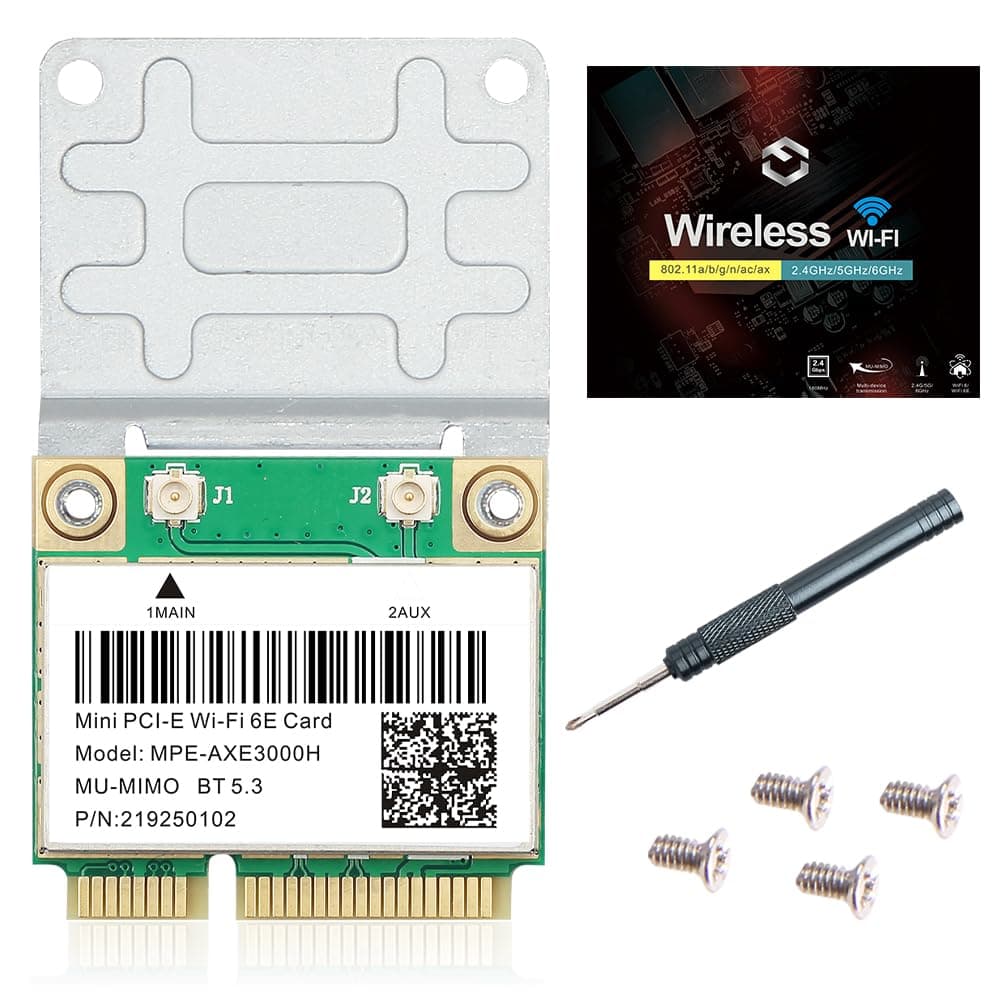 Wi-Fi 6E Mini PCI-E WiFi Network Card MPE-AXE3000H 2.4GHz 5GHz 6GHz 5400Mbps Wireless Card BT5.2 802.11AX AC MU-MIMO Half Mini PCIe Wi-Fi 6E Adapter OFDMA vPro for Windows 10 PC Laptops