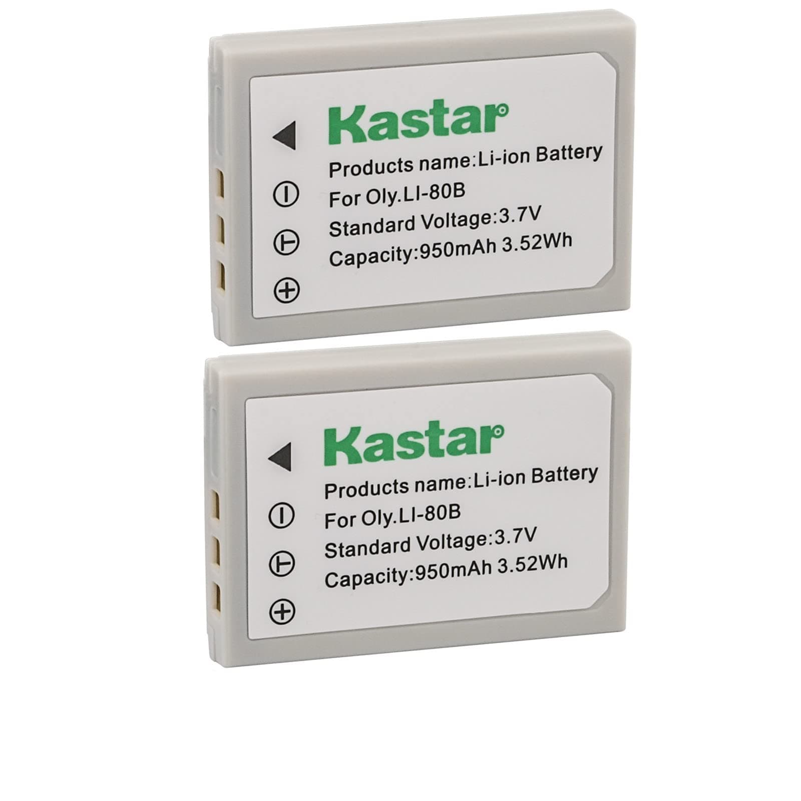 Kastar Battery (2-Pack) for Olympus Li-80B and Konica Minolta NP-900 Work with Olympus T-100,t-110,x-36 and Konica Minolta DiMAGE E40, E50, KYOCERA EZ4033 etc. Cameras
