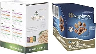 Applaws 100% Natural Wet Cat Food, Chicken Selection in Broth Pouch, 12 x 70 g Pouches & Wet Cat Food, Tuna Fillet with Seabream in Broth Pouch, 12 x 70g