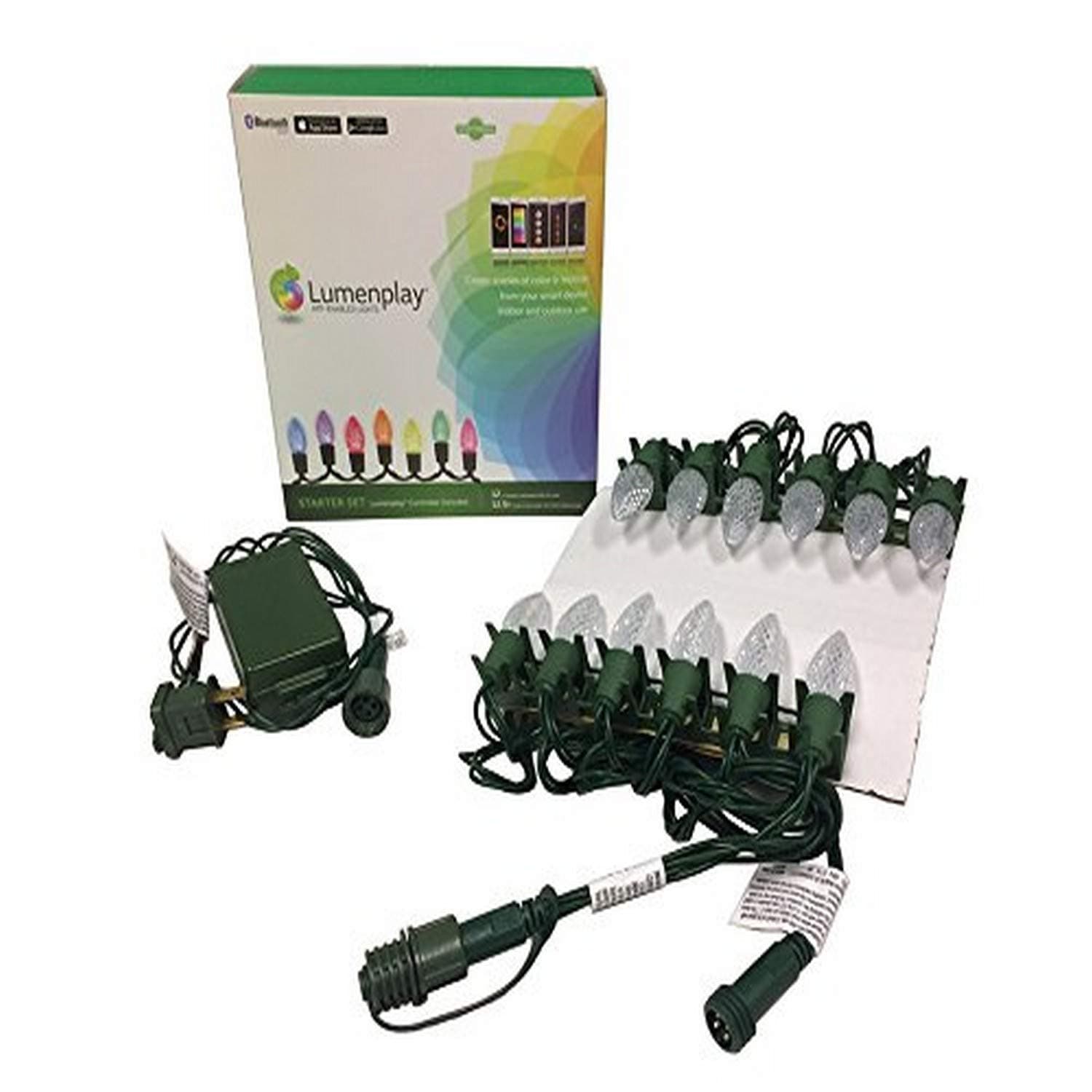 1101949 App-Enabled C7 Starter Set (12 RGB LED Lights), Green Wire
