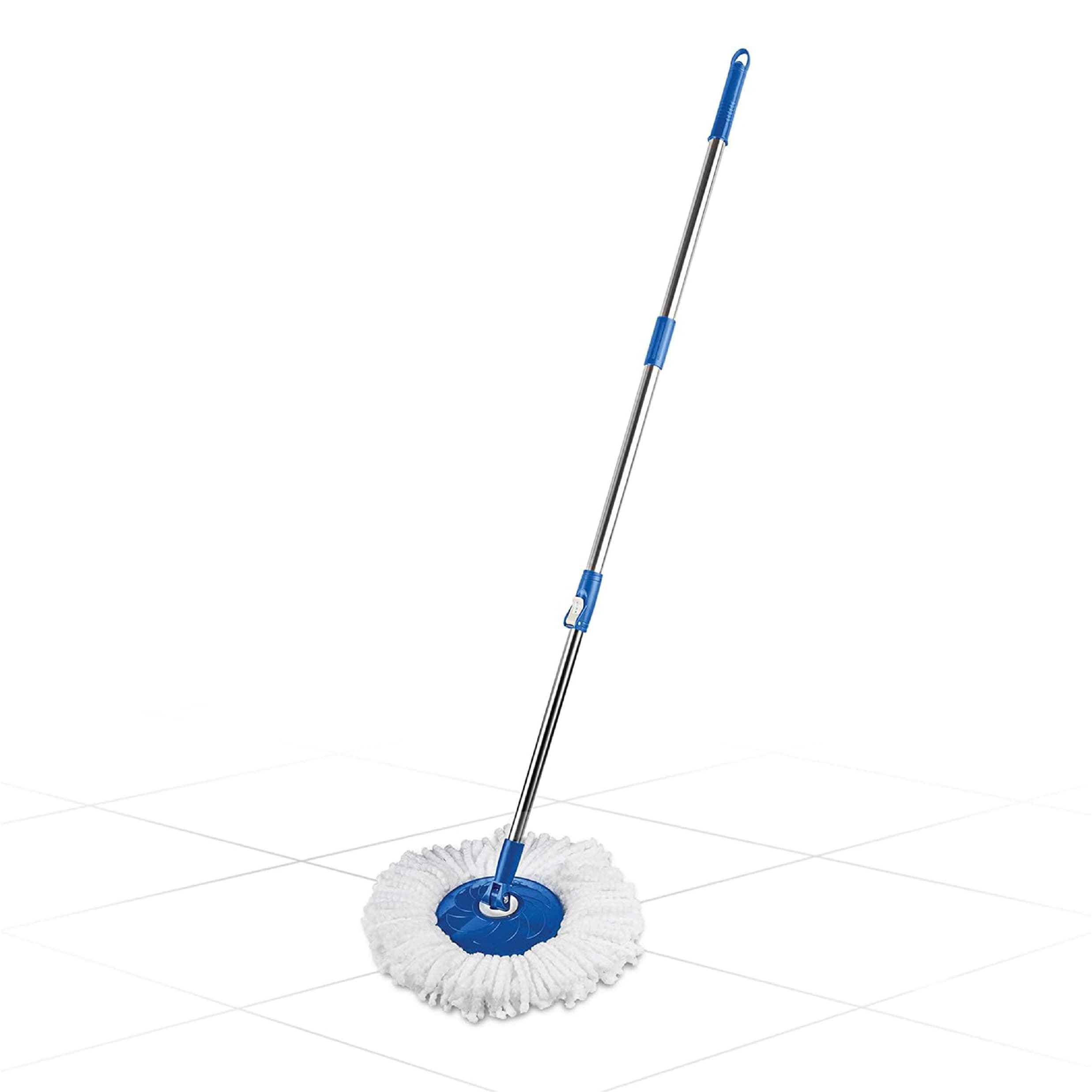 Spin Mop Extendable Handle/Stick Rod with Microfiber Refill (150750), White & Blue finish