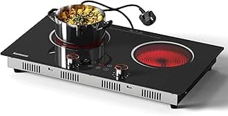 Karinear Double Ceramic Hob, Double Electric Hob Portable 30cm Ceramic Hob Knob Control with 4-Hour Timer, 9 Power up to 2800W, Safety Lock, for All Type Pot