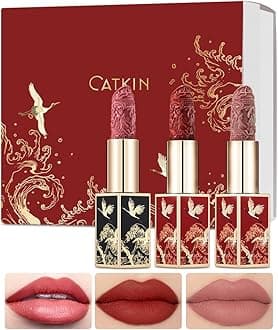 Catkin Carving Lipstick 3pcs Set Silky Smooth Moisture Long Lasting Highly Pigmented Waterproof for Lip Color Makeup 0.13 Ounce X 3 Gift for women