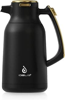 Thermal Coffee Carafe 68oz (2,000ml), Stainless Steel Double Wall Insulated Vacuum Flask, Water Jug Coffee Server and Beverage Dispenser, Heat and Cold Retention (Black-Gold, 68oz (2,000ml))
