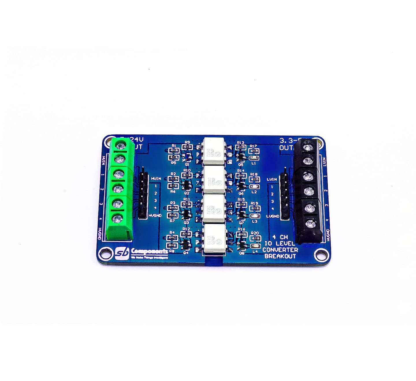 sb components4 Channel IO Level Converter Breakout 4 Bit Optocoupler Isolator Board 5V-24V PLC Signal Level Voltage Converter Board Module