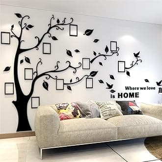 guangmu 3D Tree Wall Stickers - DIY Photo Frame Tree Wall Decal Family Photo Frame Sticker Murals Wall Decor Living Room Bedroom TV Background Home Decorations (XXL:131 * 95in,Black Right)