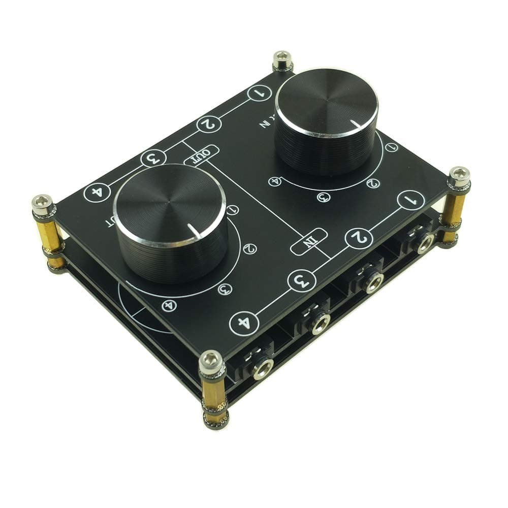 4 Input 4 Output 3.5mm Audio Switch box, AUX Switcher, Stereo audio Selector Box, Line Router Splitter Combiner for Home Audio