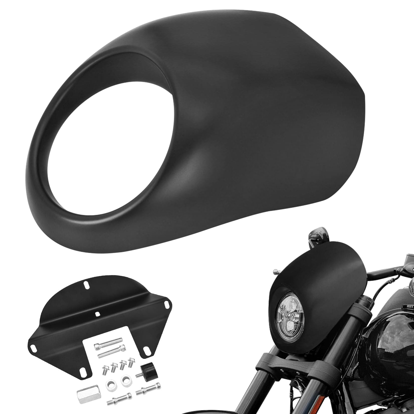 Amazicha Front Headlight Fairing Cowl Mask Compatible for Harley Davidson Sportster XL 883 1200 Dyna FX XL 1973-UP(Matte Black)