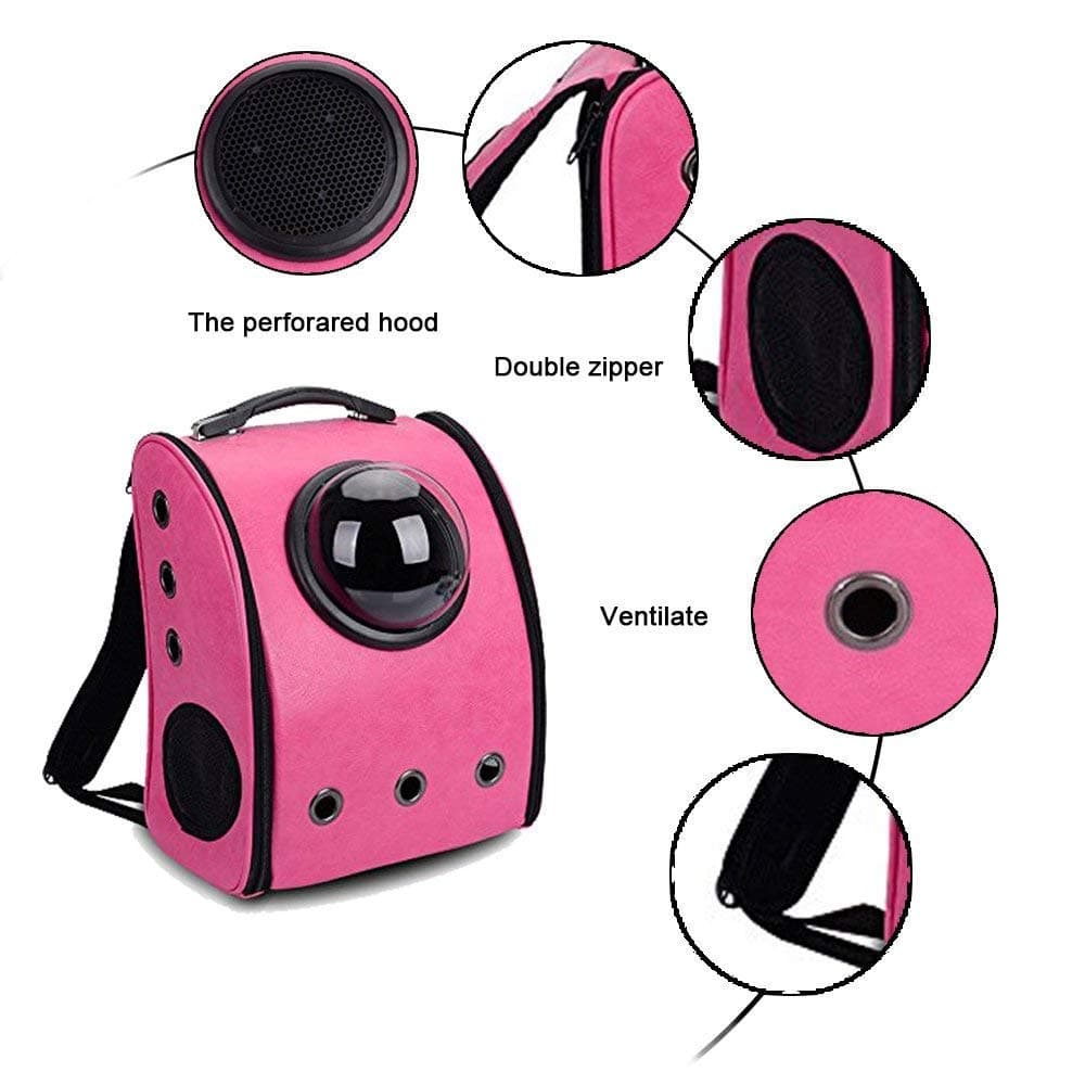 Pet Carrier Backpack Space Capsule PU Leather Dog Cat Small Animals Travel Bag Rose