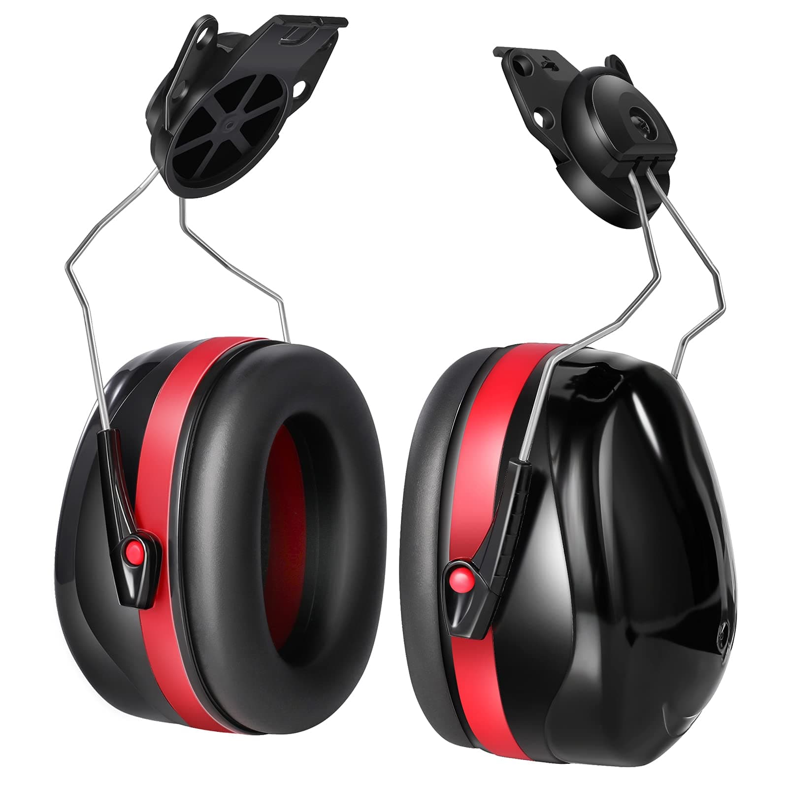 BJKing 004 Cap-mounted Ear muff, NRR 28dB Adjustable Hard Hat Ear Muffs, Comfortable Cap Mounted Hearing Protection, Capmount Earmuffs - Dark Red