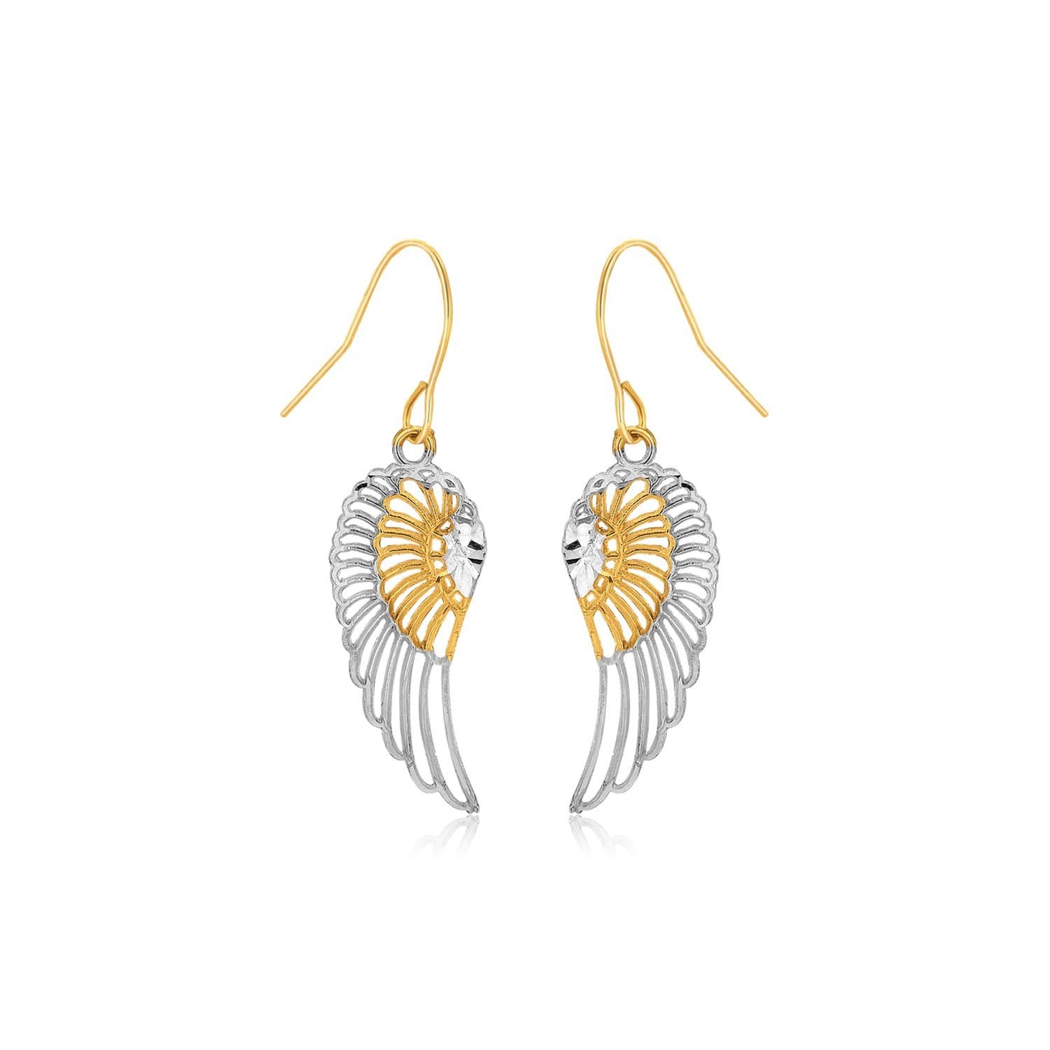 Two-Tone Wing Drop Earrings in 10K Gold,Simulated