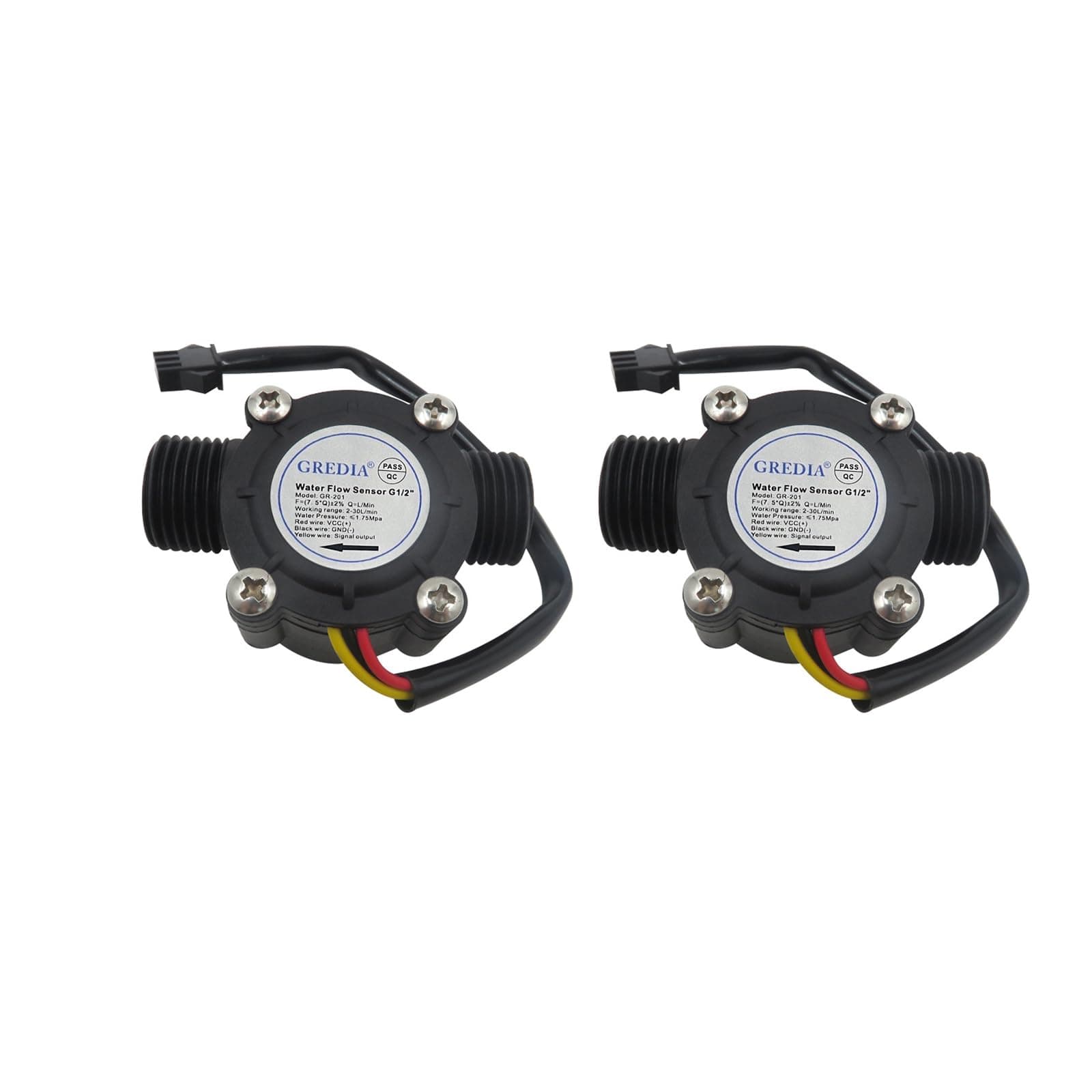 GREDIA 1/2" Water Flow Sensor Food-Grade Switch Hall Effect Flowmeter Fluid Meter Counter 1-30L/min (Pack of 2)