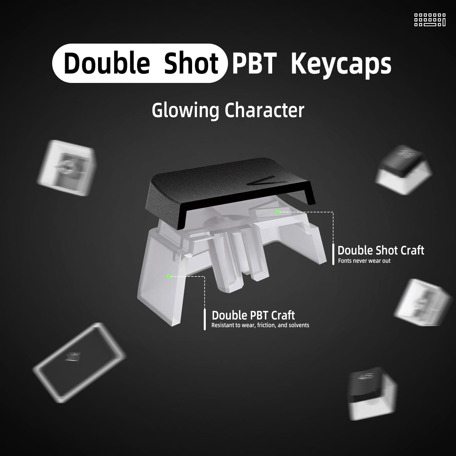 ZIYOU LANG 108 Key Double Shot PBT Pudding Keycaps with Translucent Layer Keycap Puller for Standard Full 104Key Compact 61Key/68Key/87Key/96Key Mechanical Keyboard MX Switch DIY Keycap(Black Keycaps)