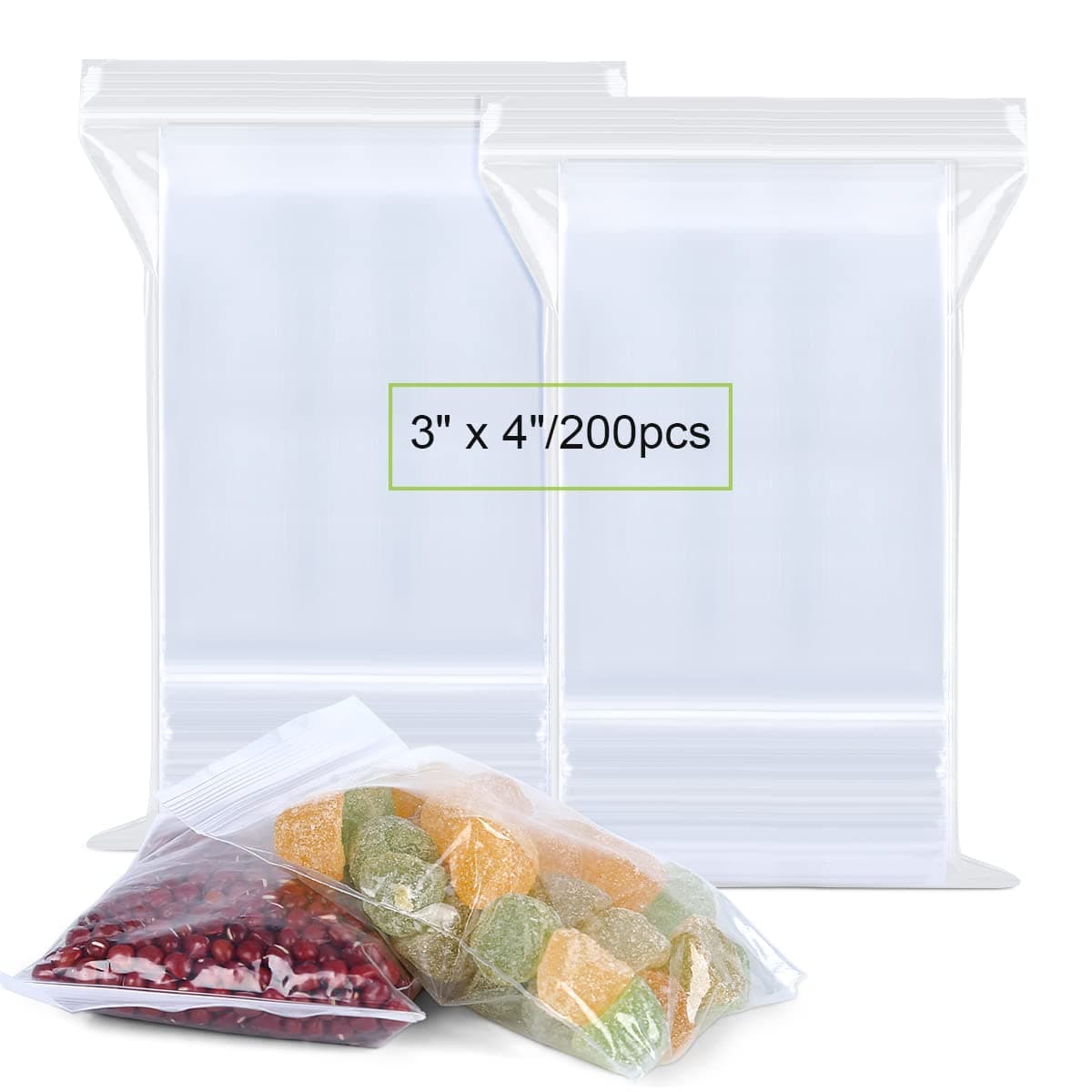 Valchoose Premium 3 X 4 in Heavy-Duty Small Poly Zipper Bags, Resealable Thick Small Plastic Bags Clear, Food Grade Safe LDPE for Jewelry Ring Coins Beads Pill Travel Business (200pcs 2Mil)