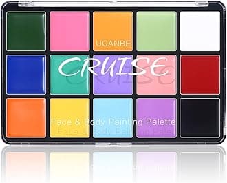 UCANBE Face Body Paint Oil, 15 Macaron Colors Professional Makeup Palette - Non Toxic Hypoallergenic Safe Facepaint for Halloween, Cosplay Costumes, Parties and Festivals