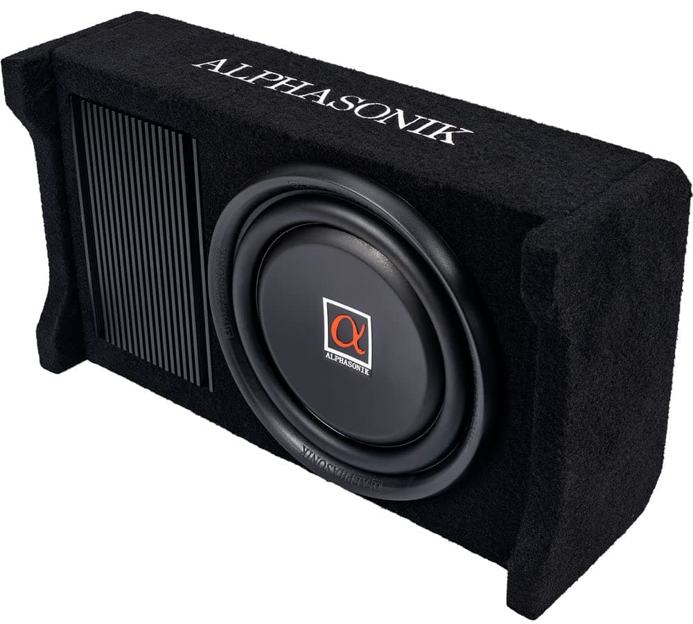 Alphasonik AS80A 8" 600 Watts with a Built-in Amplifier Down Fire Shallow Mount Enclosed for Tight Spaces in Cars and Trucks, Slim Thin Loaded Subwoofer Air Tight Sealed Bass Enclosure