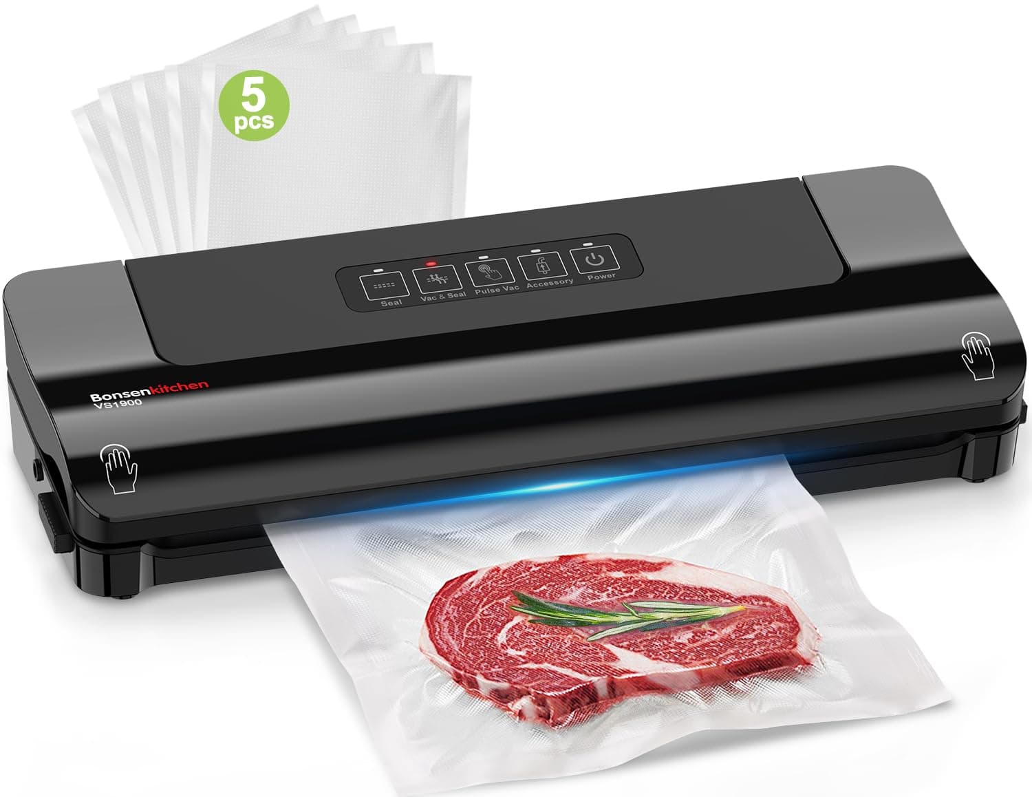 Vacuum Sealer, Fast-Compact Vacuum Sealer Machine, High-Speed Continuous Working, Multi-Functional Food Vacuum Sealer with Vacuum Bags & Accessory Hose (Black)