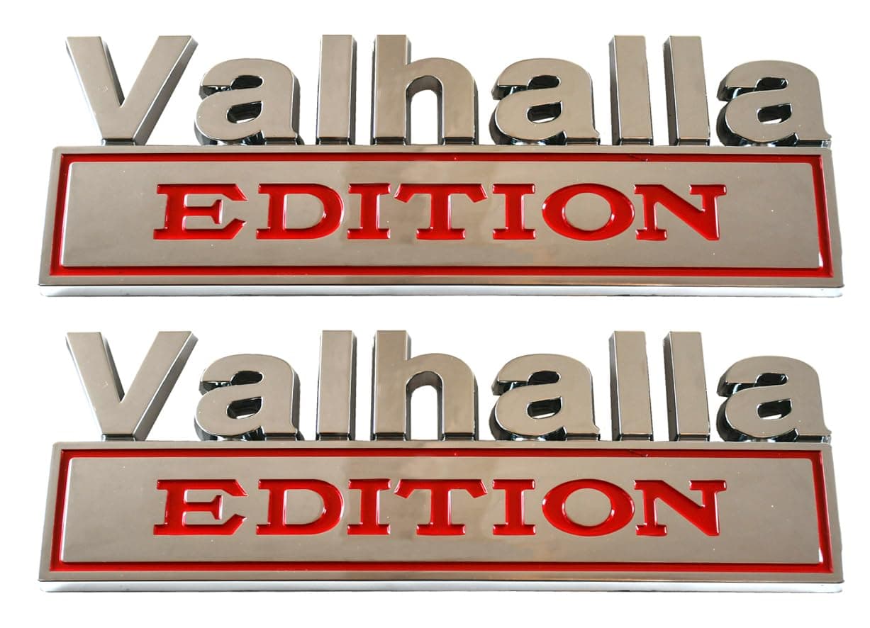 REPACERoom 2pcs Big Size Vikings Valhalla Edition Auto Emblems Truck Badge 3D Car Bumper Sticker Assassin's Creed Valhalla Edition Emblem 3D Badges Decals Car Replacement, Viking Seasons (Chrome Red)