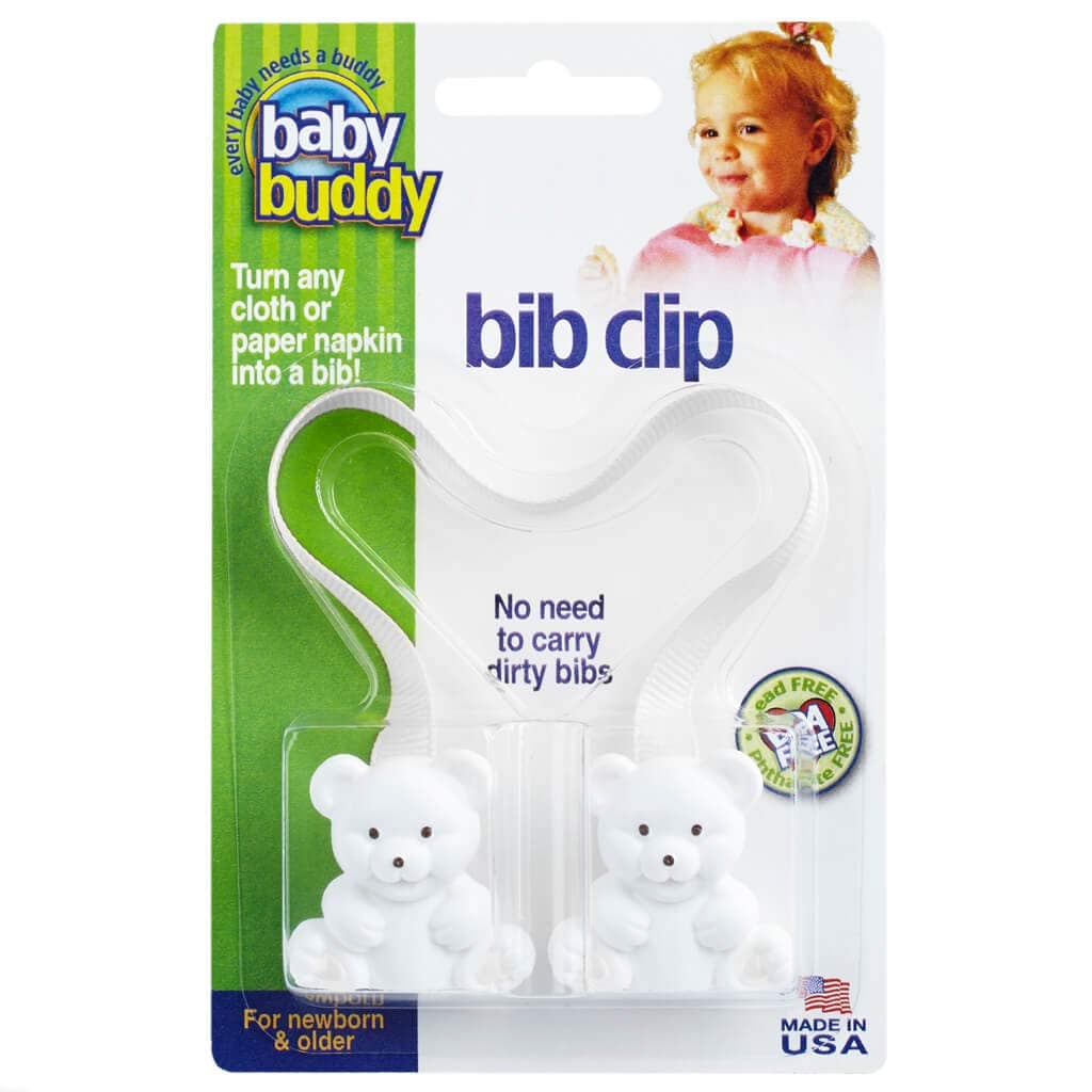 Baby Buddy Bundle: One Universal Pacifier Holder Clip -Blue-White Stitches & One Baby Bib Clip - Blue, Keeps Paci Close and Clean, Bib Clip Turns Any Cloth, Towel, or Paper Napkin Into Disposable Bibs