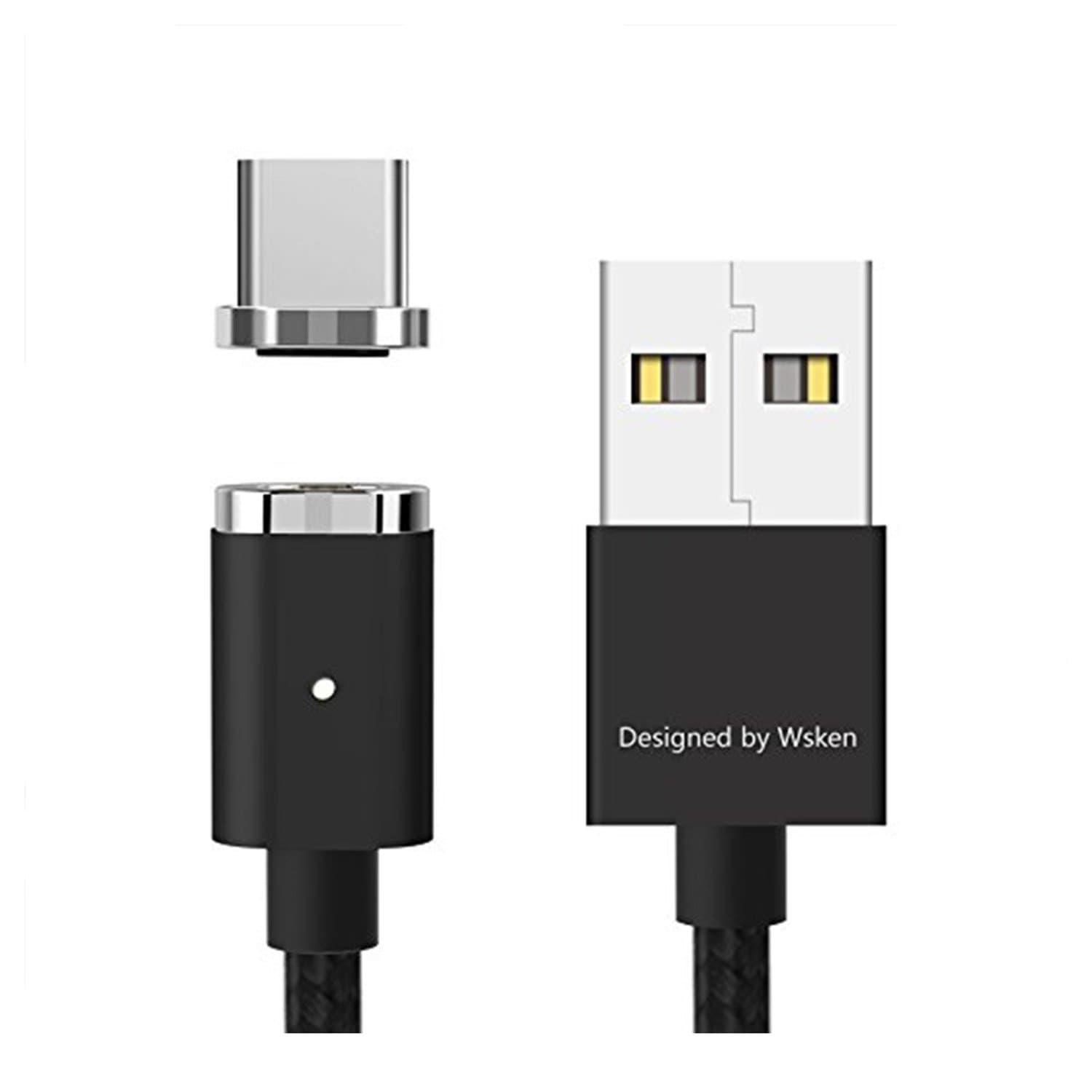 Wsken Mini 2 Magnetic Type C Cable Nylon Braided Charger Lead LED Indicator for Samsung Galaxy S8,Note 8,Nexus 5X / 6P, HTC 10, Huawei P9,Mate 9, Sony Xperia XZ, and More 3.3ft/1m Black