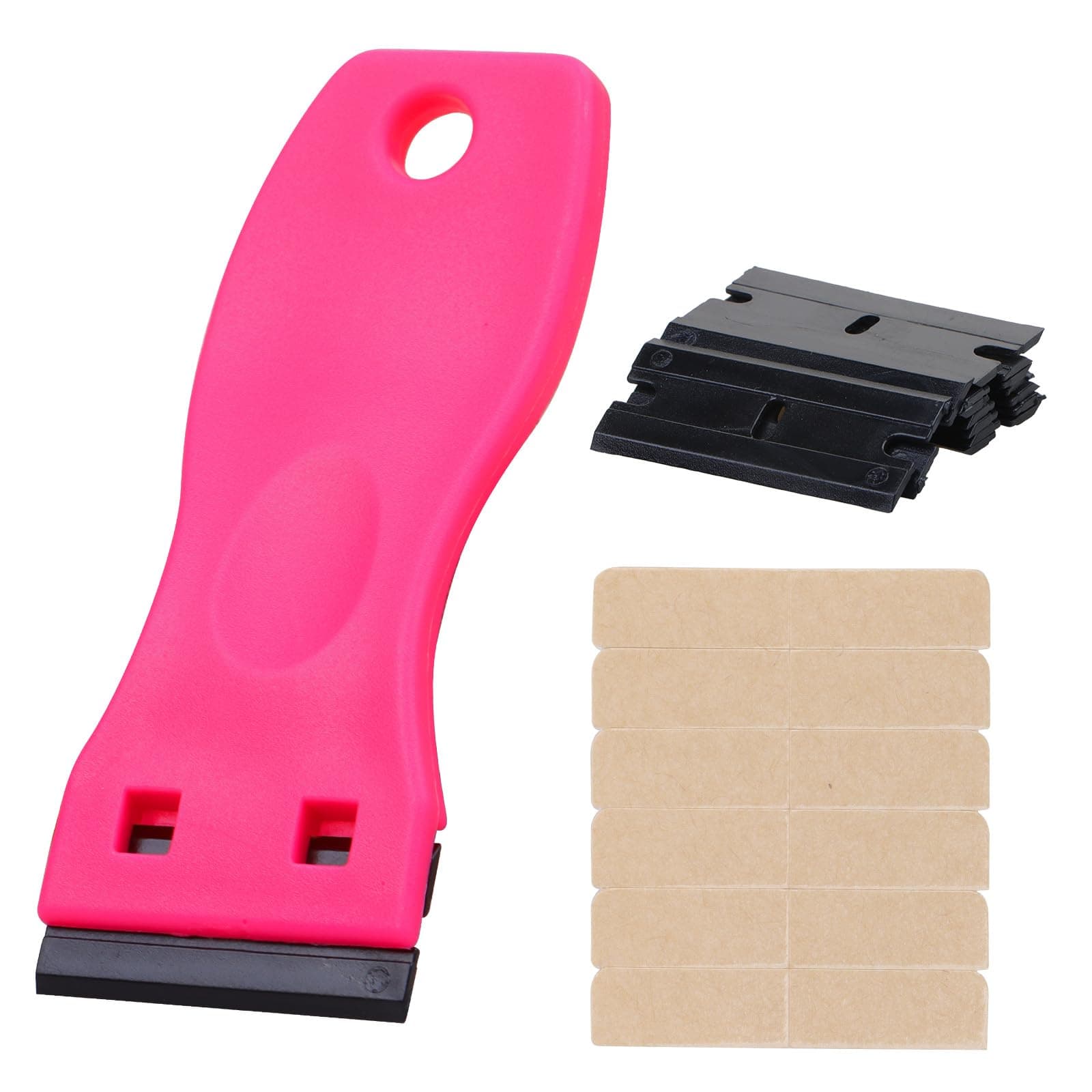 WENNALIFE Tape Remover Scraper Tool Plastic Razor Blade with 10 Replacement Blades & 6 Tape-Tabs Hot Pink Non-Scratch Tape in Extensions tool Adhesive-Remover for Cleaning