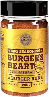 – Burger's Heart BBQ Burger Rub - 100% Natural BBQ Seasoning - Classic Seasoning Mix For Extraordinary Tasting Burgers - Beef, Pork, Poultry, Veggie Patties - Large Jar (190g)
