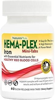 Hema-Plex Iron - 60 Slow-Release Mini-Tabs - 85 mg Chelated Iron - Total Blood Health - with Vitamin C & Bioflavonoids - Vegan, Gluten Free - 30 Servings