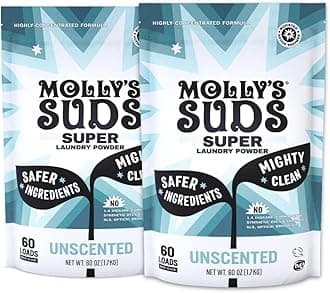 Molly's Suds Unscented Super Powder Detergent | Natural Extra Strength Laundry Soap, Stain Fighting & Safe for Sensitive Skin | Earth Derived Ingredients | 120 Loads Total (2 Pack)