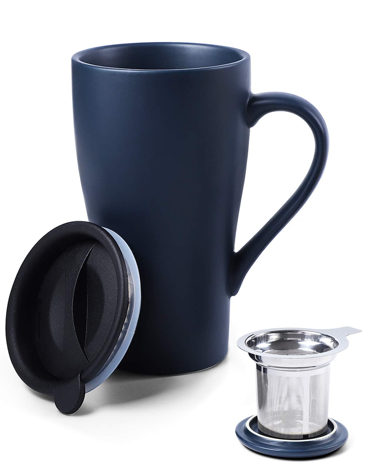Tea Cup with Infuser and 2 Lids, 18oz Large Tea Infuser Mug, Tea Strainer Cup for Loose Tea, Travel Mug with Tea Bag Holder (Royal Blue)