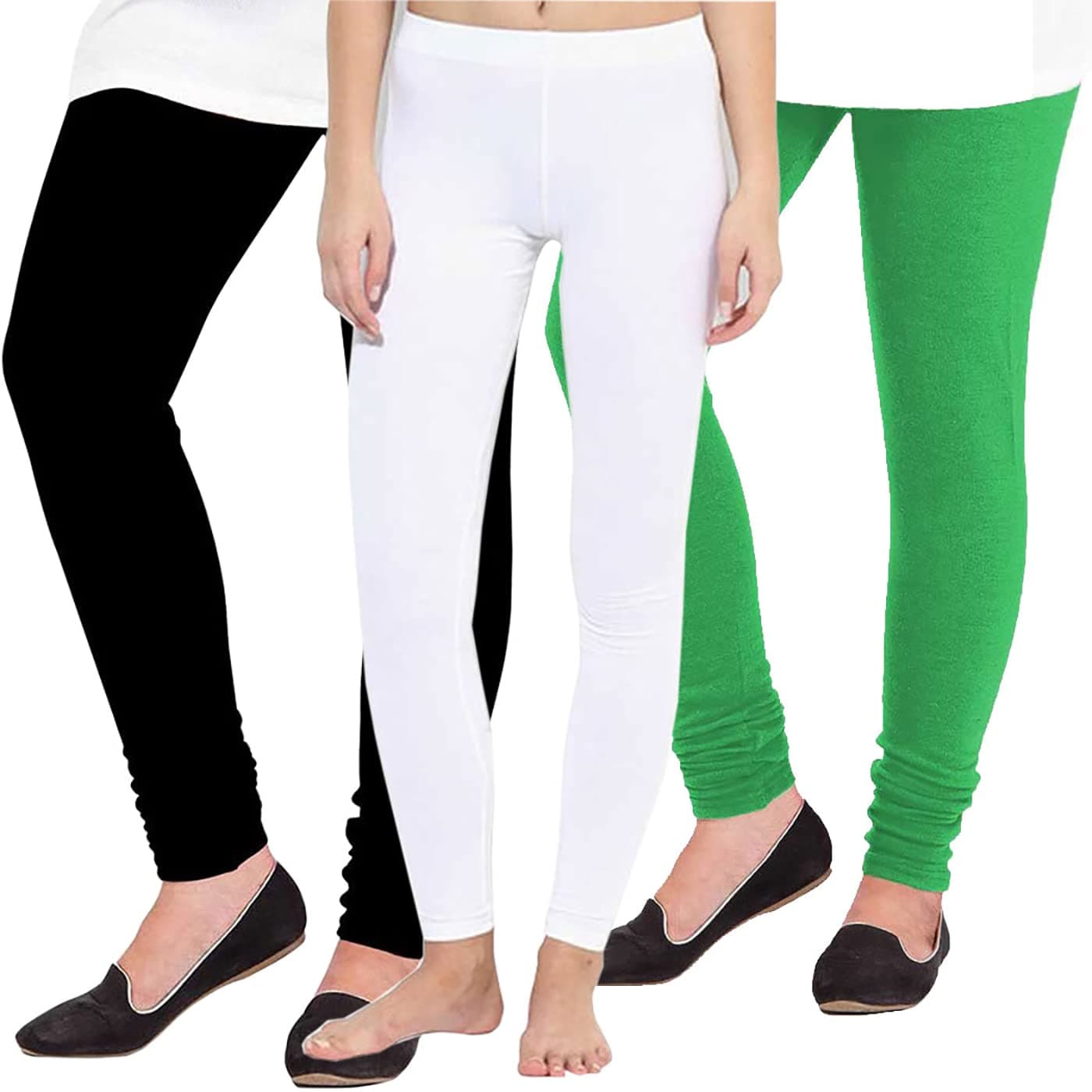 Pixie Woolen Leggings for Women, Winter Bottom Wear Combo Pack of 3 (Black, White and Green) - Free Size