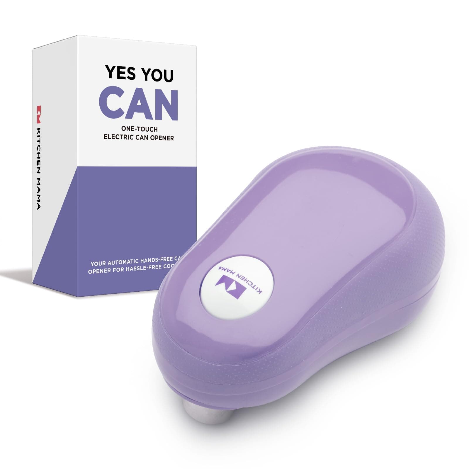 Kitchen Mama One Touch Electric Can Opener: Open with Simple Press of A Button - Auto Stop As Task Completes, Ergonomic, Smooth Edge, Food-Safe, Battery Operated (Purple)