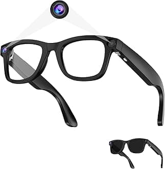 Piluyaa AI Smart Glasses - 800W HD Camera, 1080P Video, Voice Control, Bluetooth/Wi-Fi, 220mAh Fast Charging, Lightweight for Hands-Free Recording(Anti-Blue Lights & Sunglasses Lenses Included-Black)