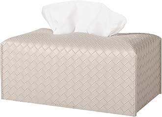 Tissue Box Cover PU Leather Tissue Holder Square Facial Tissue Case Facial Paper Organizer Dispenser for Bathroom, Vanity Countertop, Tabletop, Car, Rectangle, Griege