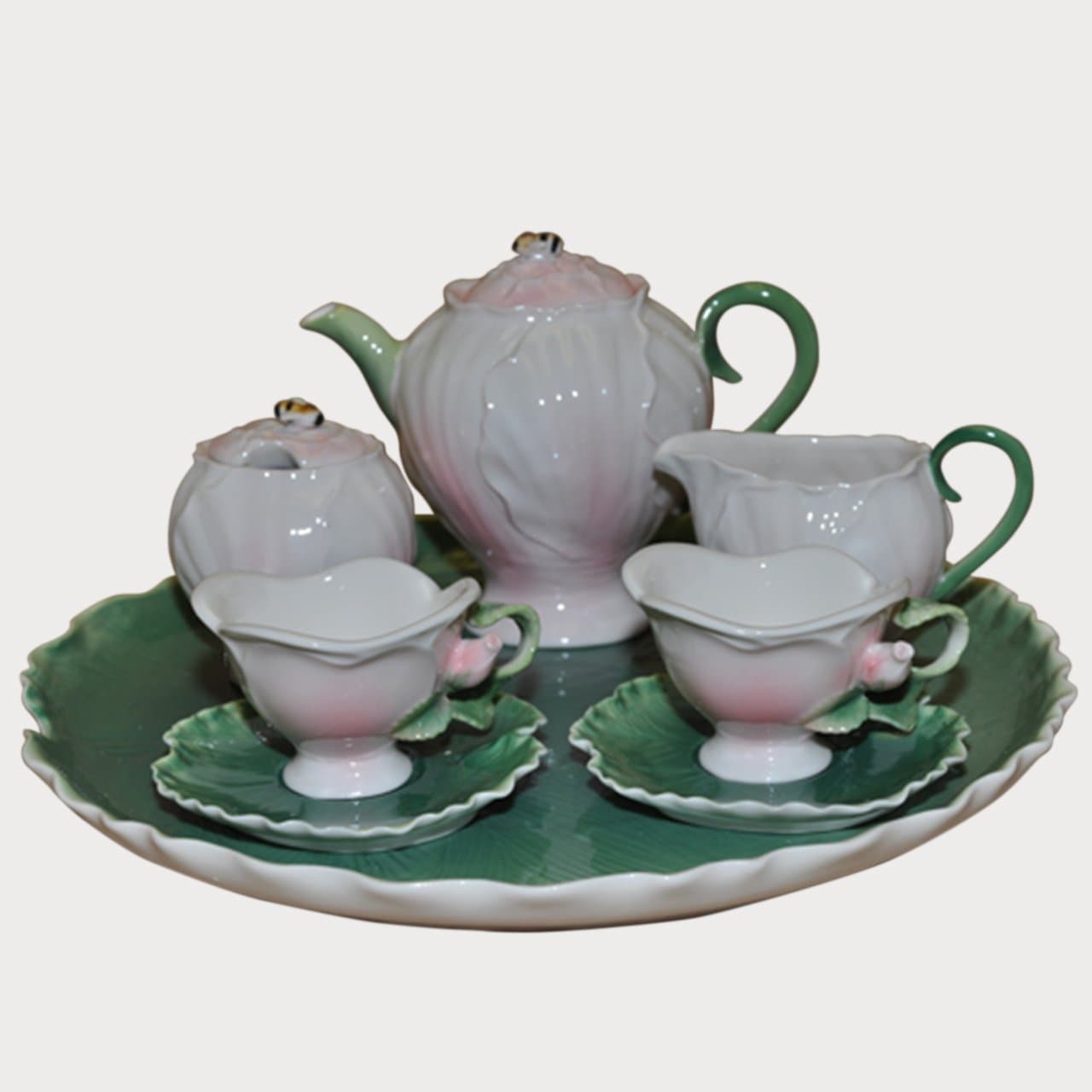 Rose Decorated Tea Set with Tray