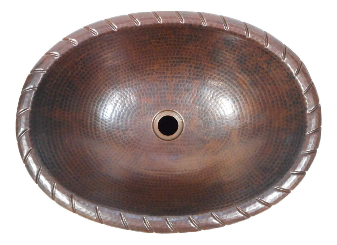 19" Oval Copper Hand Made Bathroom Sink Decorative Edge