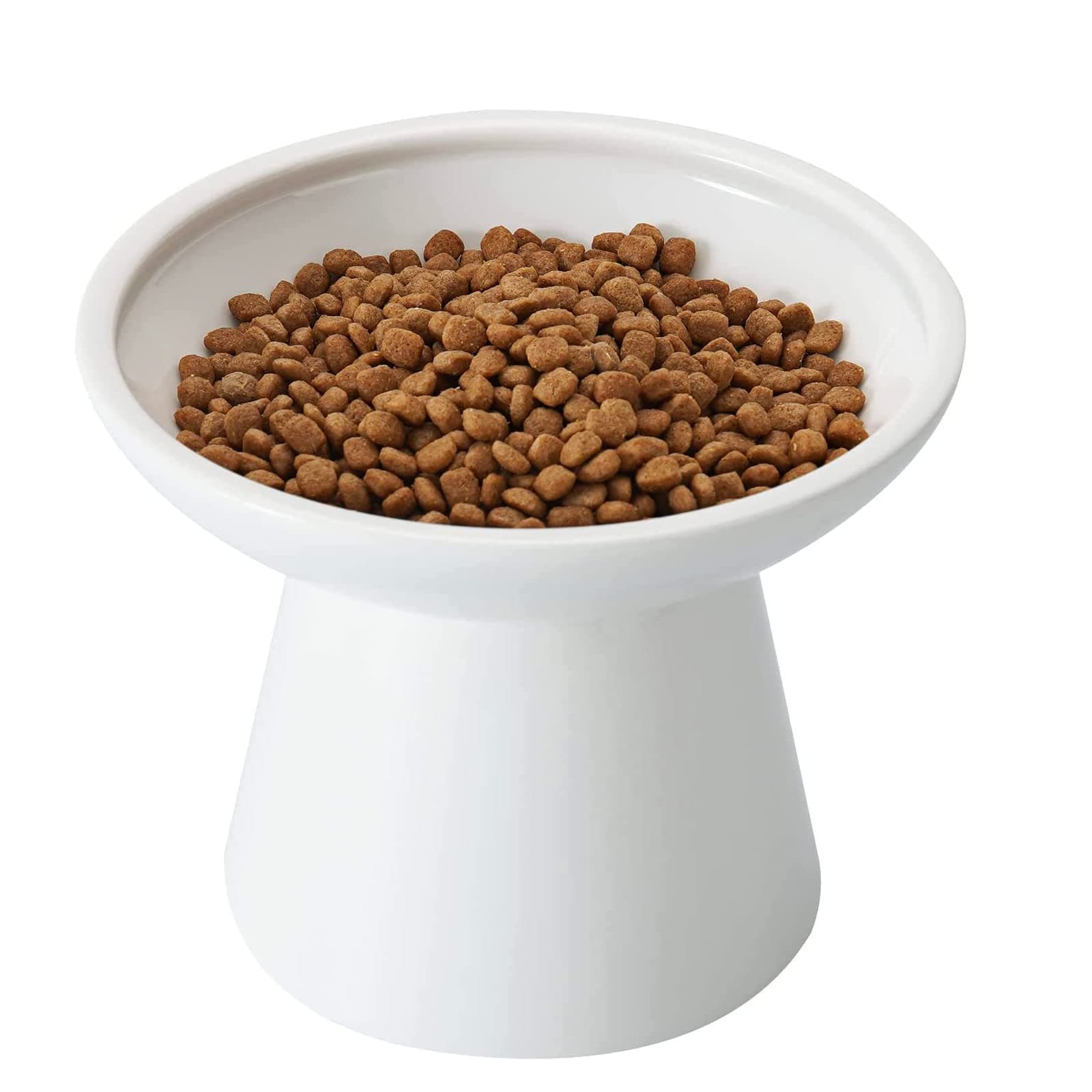 Extra Wide Elevated Ceramic Cat Bowl - 6.2" Shallow Dish for Whisker Fatigue Relief, 5" Height for Easy Feeding, Lead & Cadmium Free, Durable Raised Cat Food Bowls, White