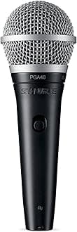 Shure PGA48 Dynamic Microphone - Handheld Mic for Vocals with Cardioid Pick-up Pattern, Discrete On/Off Switch, 3-pin XLR Connector, 15' XLR-to-QTR Cable, Stand Adapter and Zipper Pouch (PGA48-QTR)