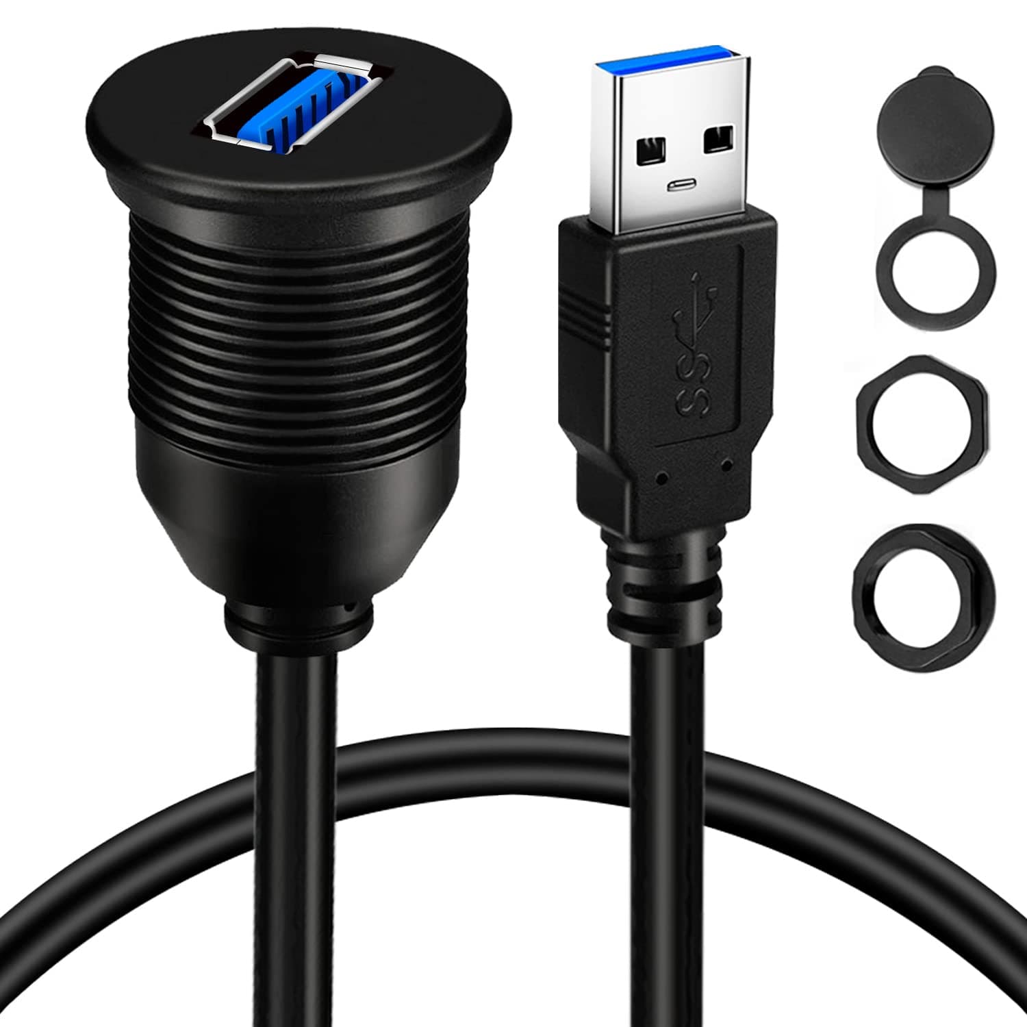 BATIGE シングルポート USB 3.0 オス-メス AUX カーマウント フラッシュケーブル 防水 延長 車 トラック ボート オートバイ ダッシュボードパネル 1フィート